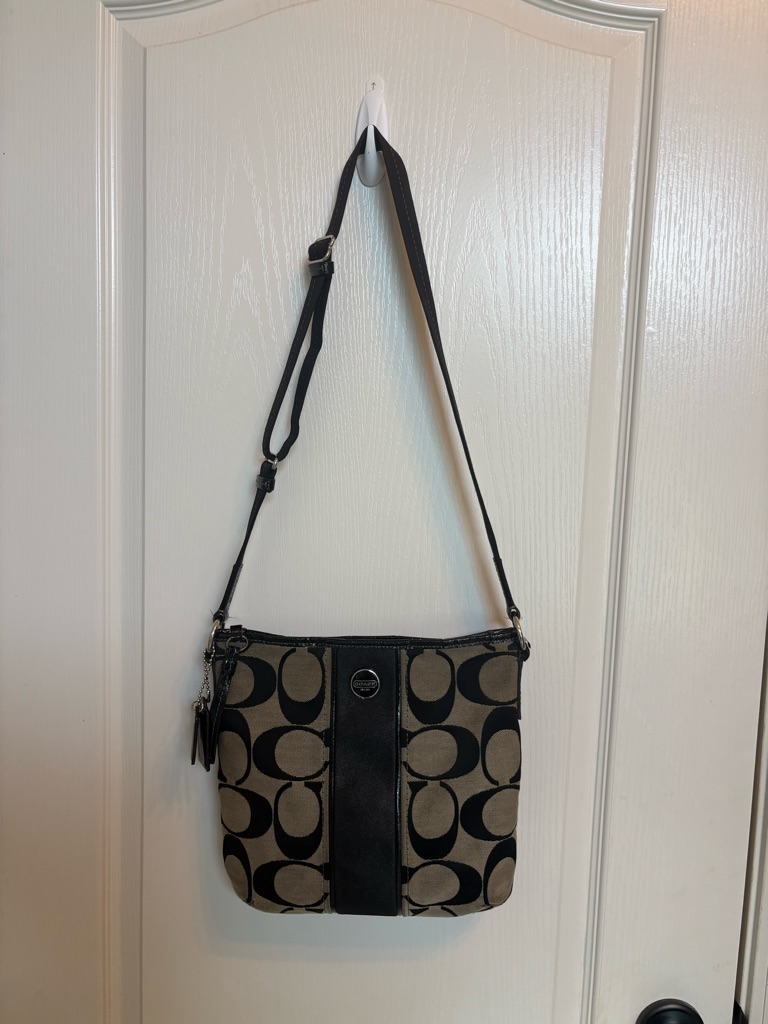 Coach Black Tan Signature Stripe Crossbody Satchel Shoulder Bag Purse Vintage